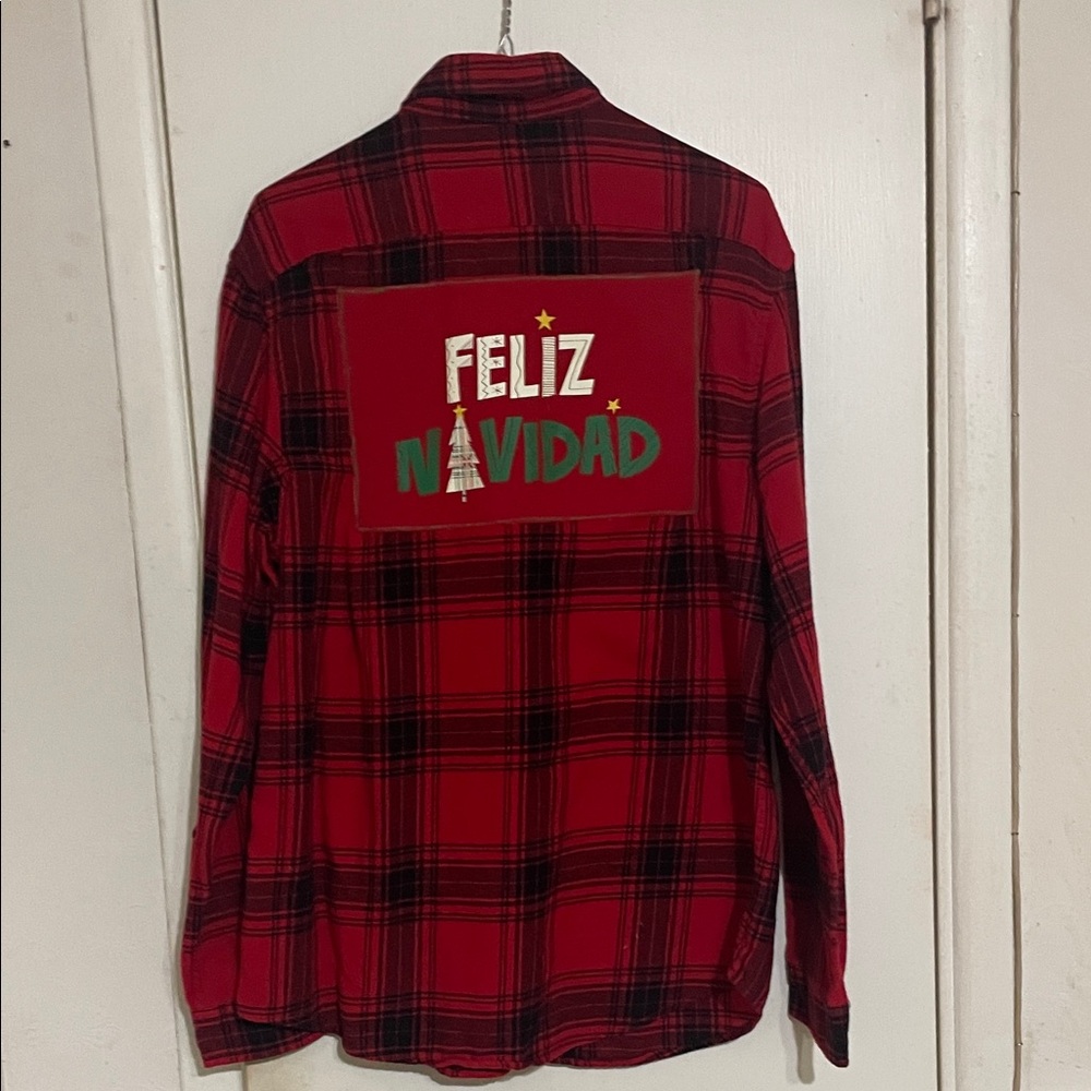 Goodfellow & Co Red Plaid Feliz Navidad Shirt